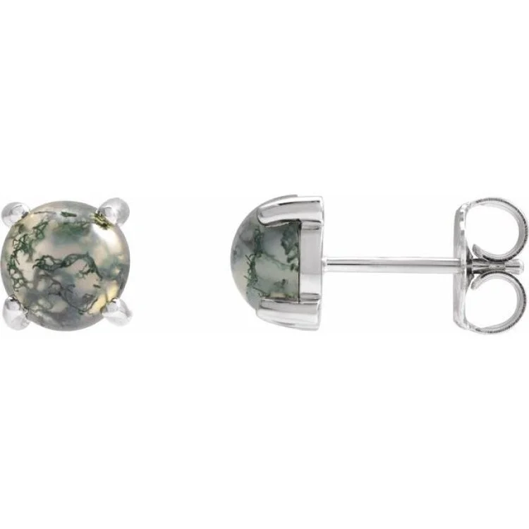 Ladies elegant stud earrings-14K White Natural Moss Agate Earrings