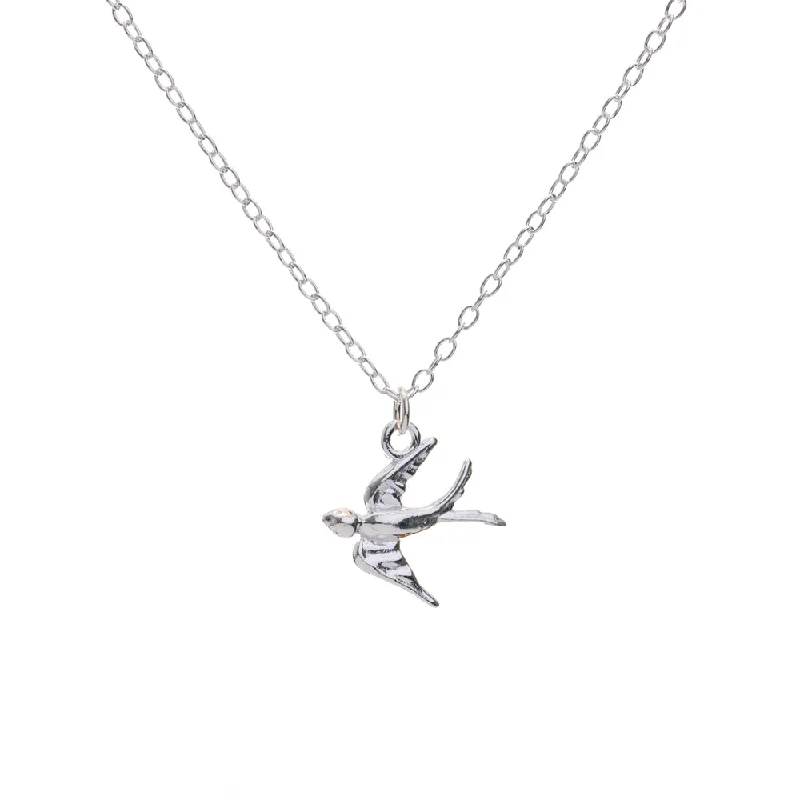 Ladies turquoise necklace-Silver Swallow Charm Necklace