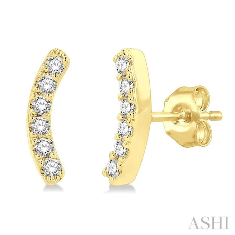 Ladies gemstone hoop earrings-1/10 Ctw Arc Round Cut Diamond Petite Fashion Stud Earring in 10K Yellow Gold