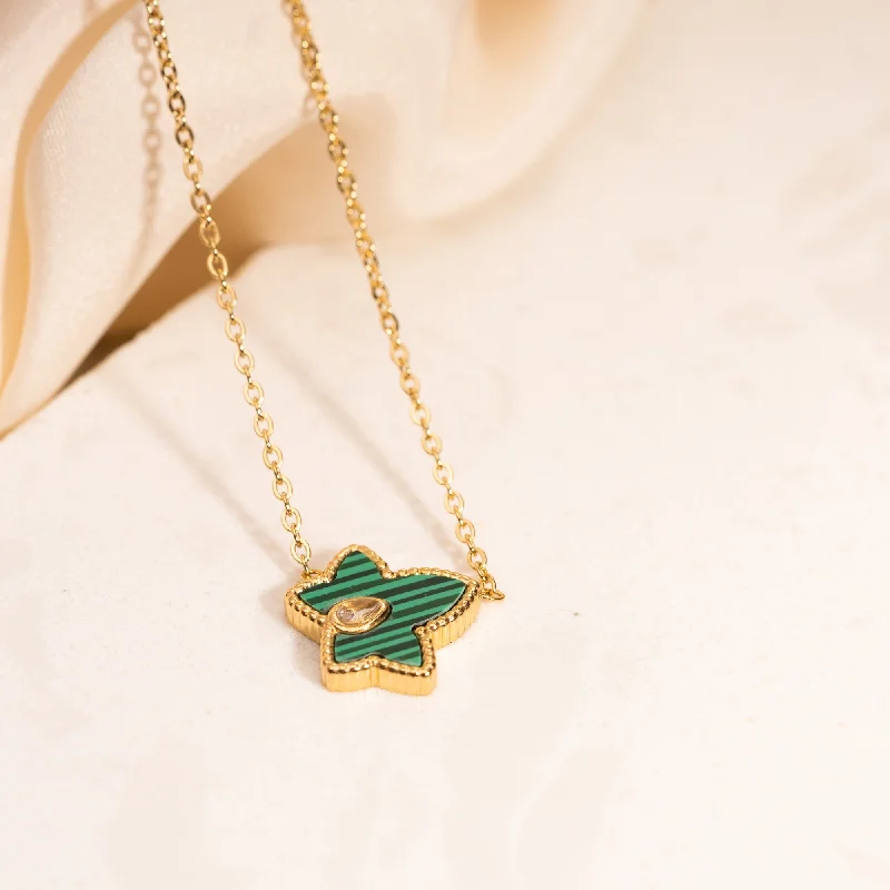 Ladies gold necklace-Green & Gold Maple Necklace