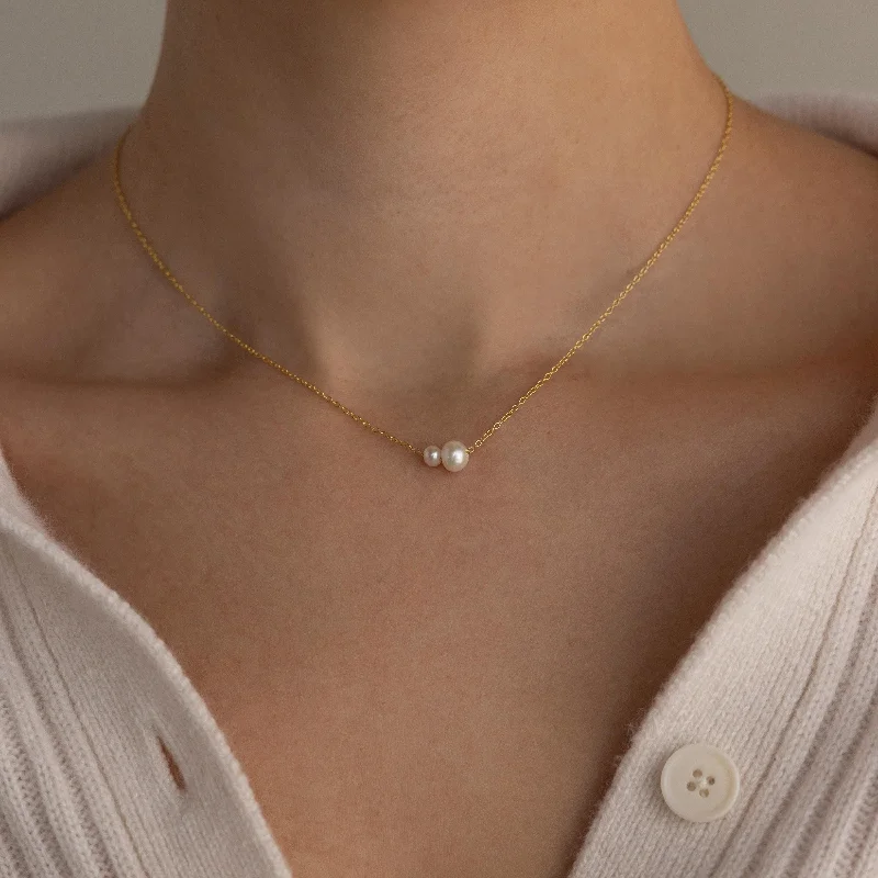 Ladies choker necklace-Dainty Duo Pearl Necklace