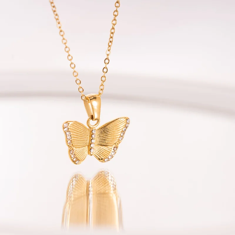 Ladies gemstone statement necklace-Gold Butterfly Charm Necklace