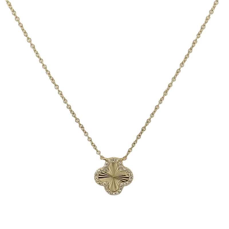 Ladies long necklace-DIAMOND & GOLD CLOVER NECKLACE