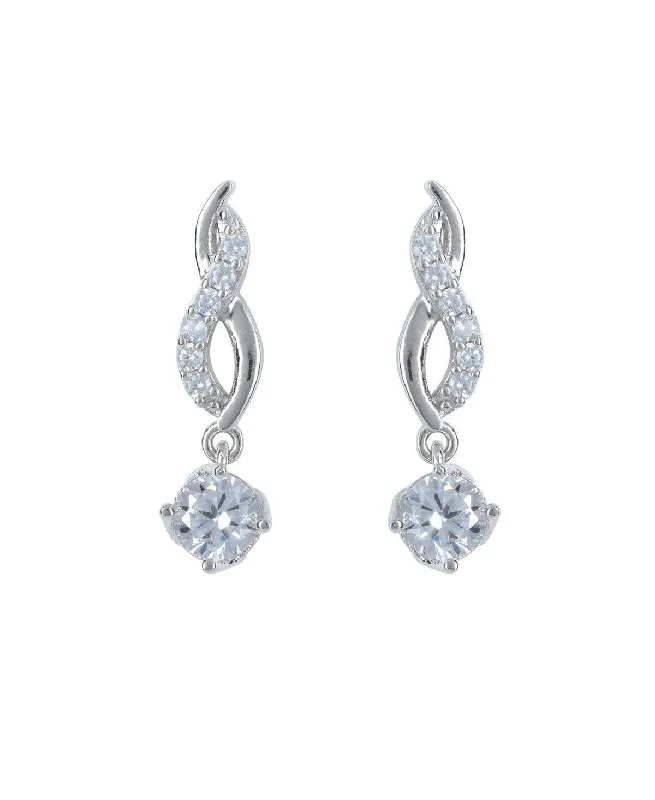 Ladies oversized earrings-Pretty Stone Studded Silver Earring