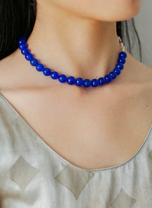 Ladies rose gold necklace-Blue Onyx Beaded Figure 8 Buckle Necklace