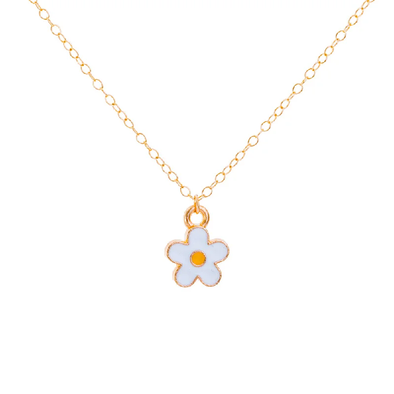 Ladies luxury pearl necklace-Gold Enamel Daisy Necklace