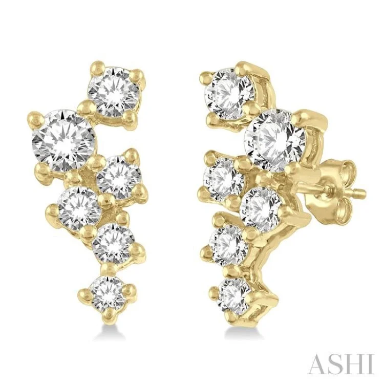 Ladies rose gold earrings-1/4 Ctw Scatter Round Cut Diamond Fashion Earring in 14K Yellow Gold