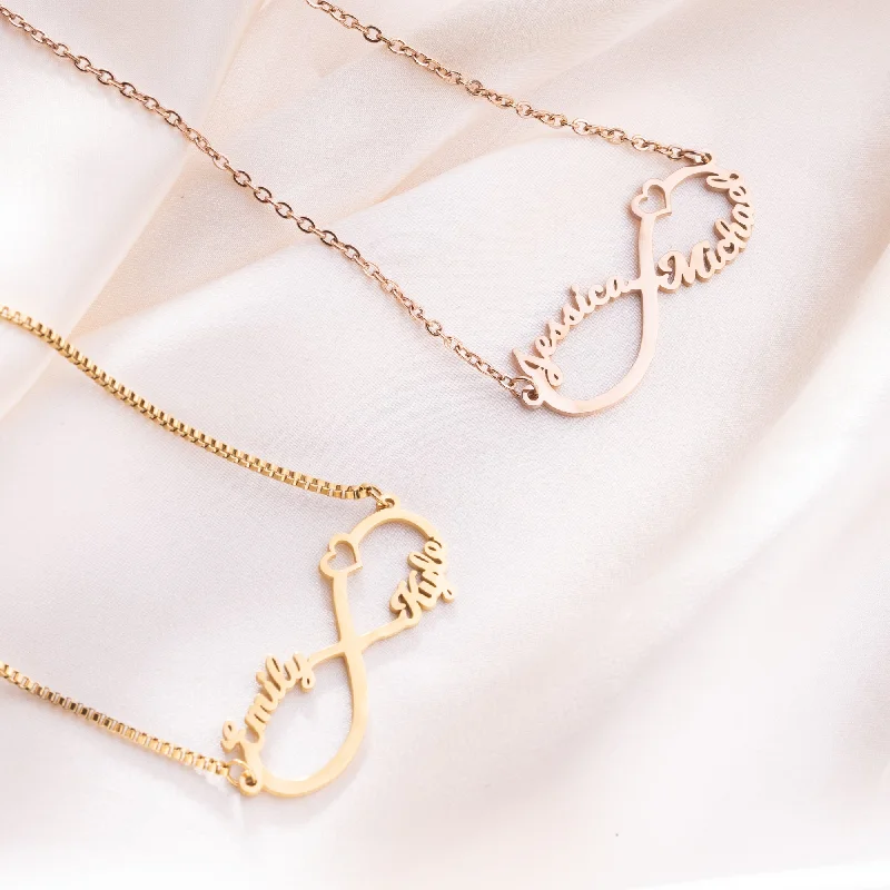 Ladies silver chain necklace-Infinity Two Name Necklace