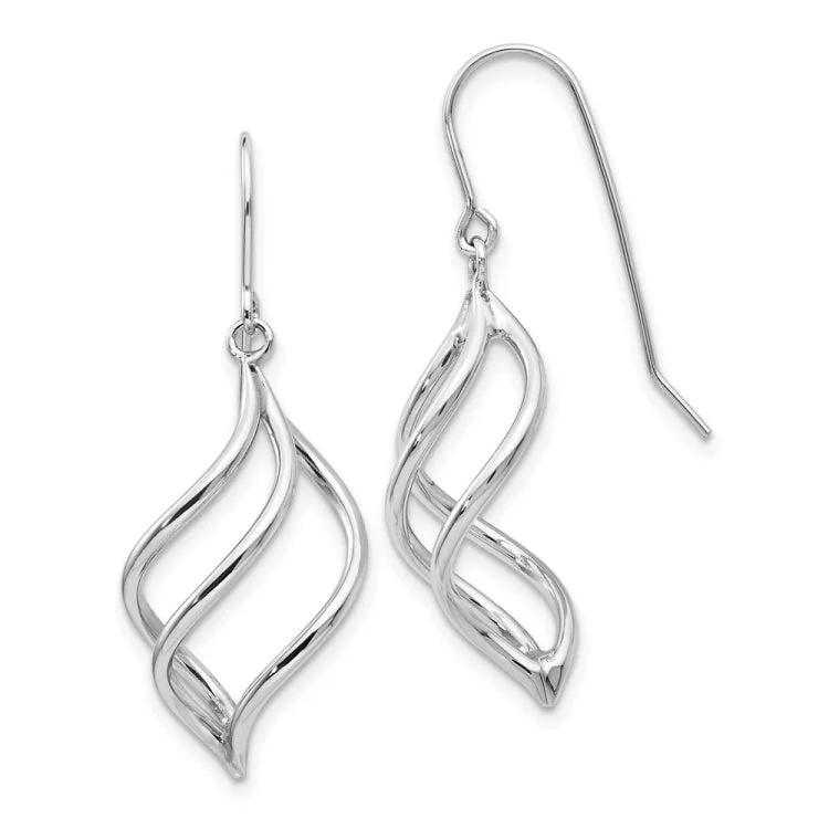 Ladies dangle earrings-14K White Gold Swirl Dangle Earrings