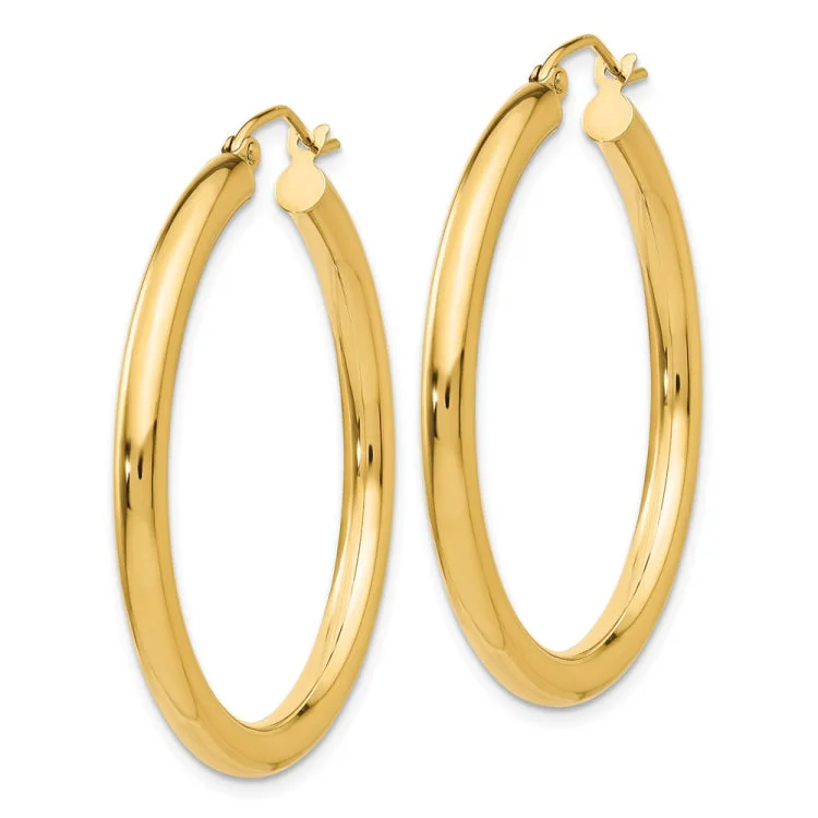 Ladies unique stud earrings-14K Polished 3mm Lightweight Tube Hoop Earrings