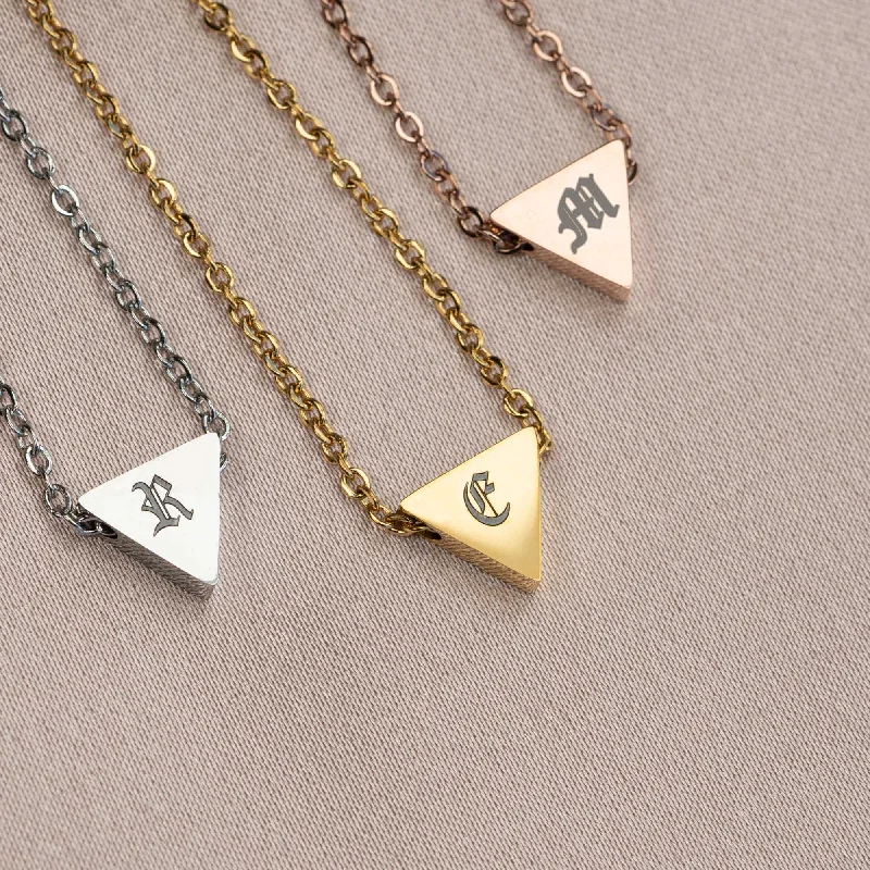 Ladies layered chain necklace-Triangle Initial Pendant Necklace