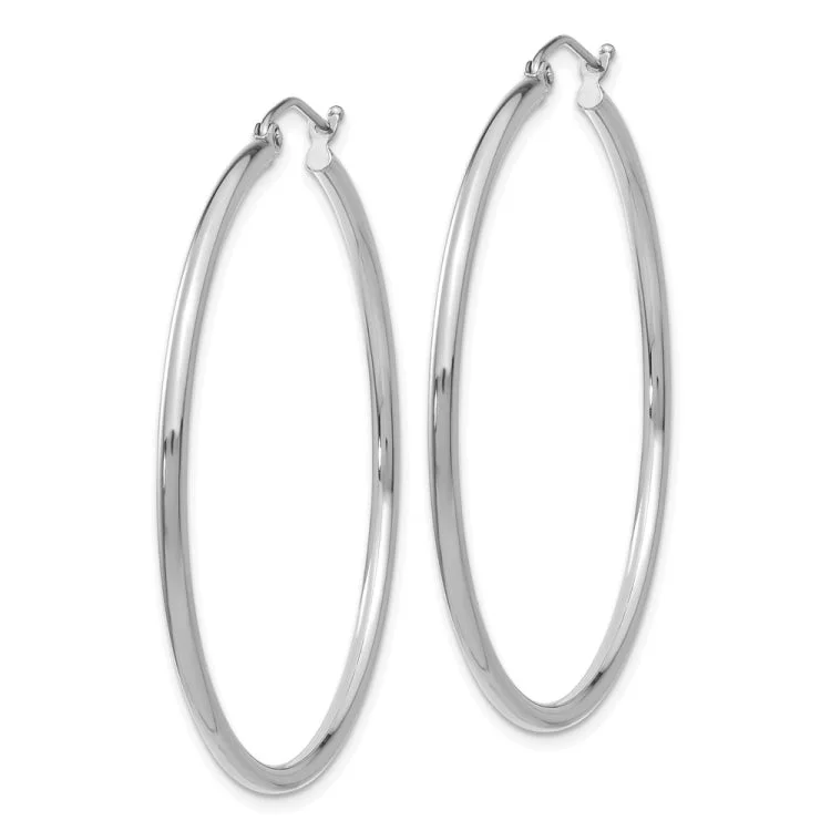 Ladies trendy hoop earrings-14k White Gold Polished 2x45mm Tube Hoop Earrings