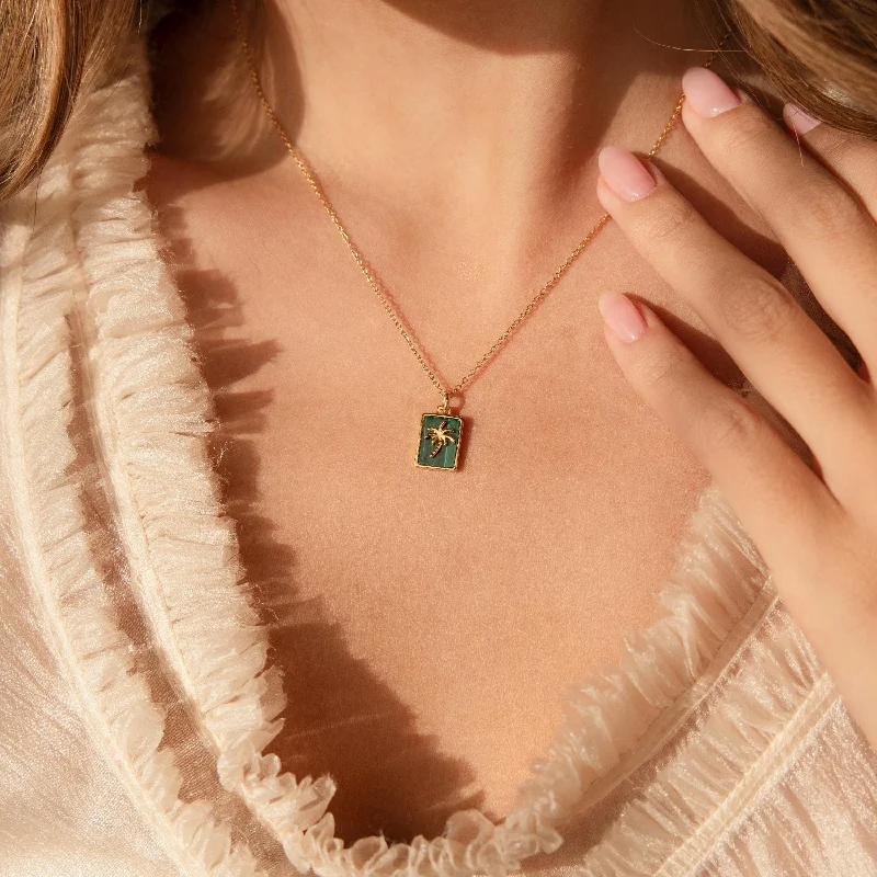 Ladies inspirational necklace-Malachite Palm Tree Necklace