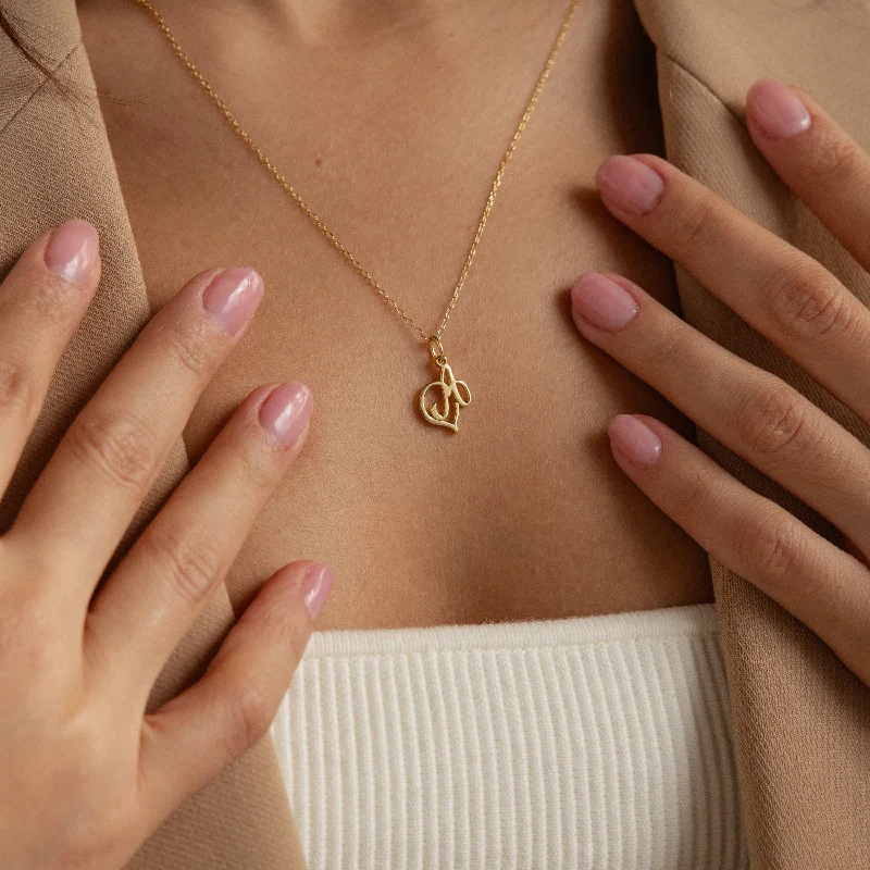 Ladies rose gold pendant necklace-Initial Heart Necklace