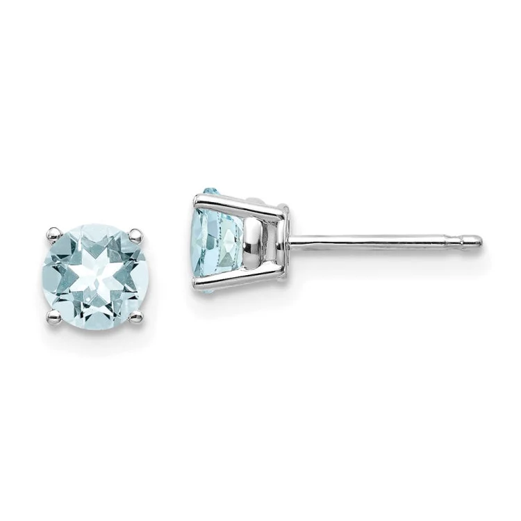 Ladies minimalist gold earrings-14k White Gold Aquamarine Earrings