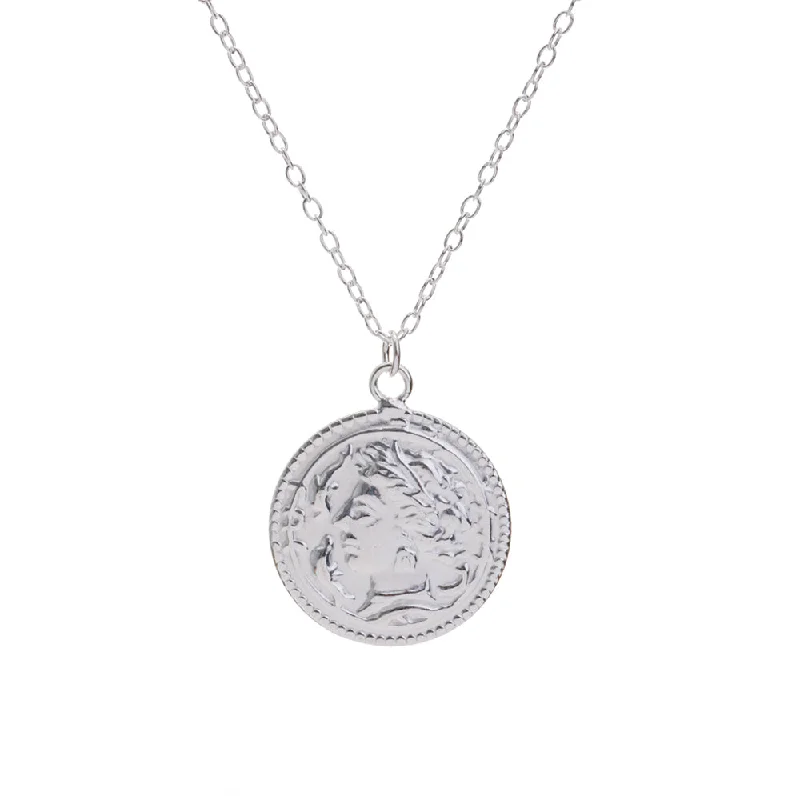 Ladies wedding day necklace-Silver Roman Coin Medallion Necklace