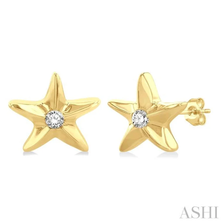 Ladies luxury earrings-1/20 ctw Sealife Petite Starfish Round Cut Diamond Fashion Stud Earring in 10K Yellow Gold