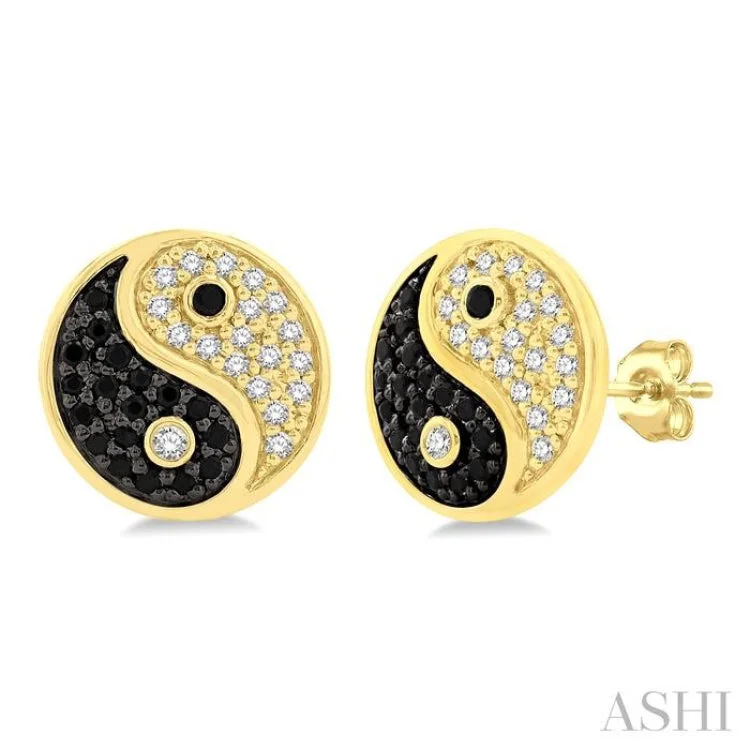 Ladies bridal stud earrings-1/4 ctw Petite Tao Yin Yang Black and White Round Cut Diamond Fashion Stud Earring in 10K Yellow Gold