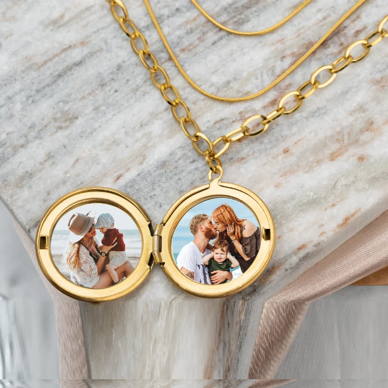 Ladies multi-strand necklace-Photo Locket Necklace with Initial