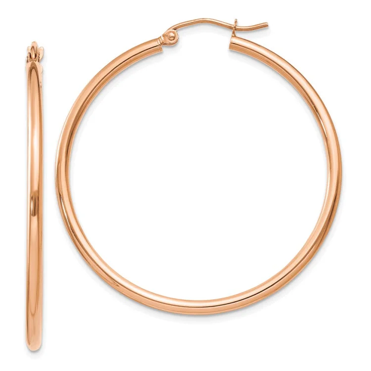 Ladies unique earrings-14k Rose Gold Polished 2mm Lightweight Tube Hoop Earrings