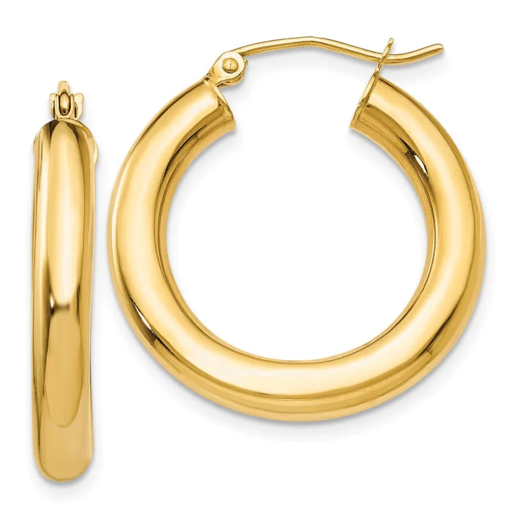 Ladies engagement earrings-14k Polished 4mm Lightweight Tube Hoop Earrings