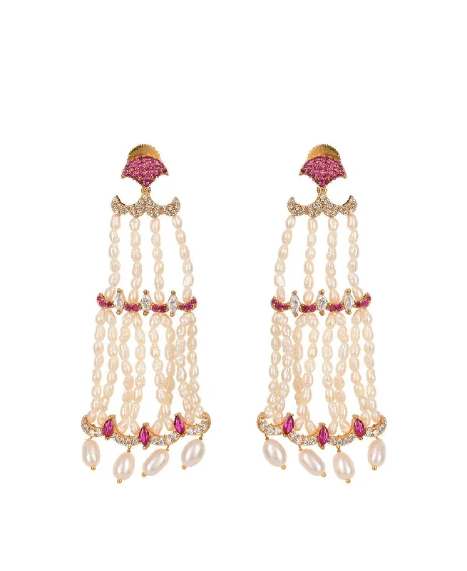 Ladies floral earrings-Traditional Pearl Hanging Earrings