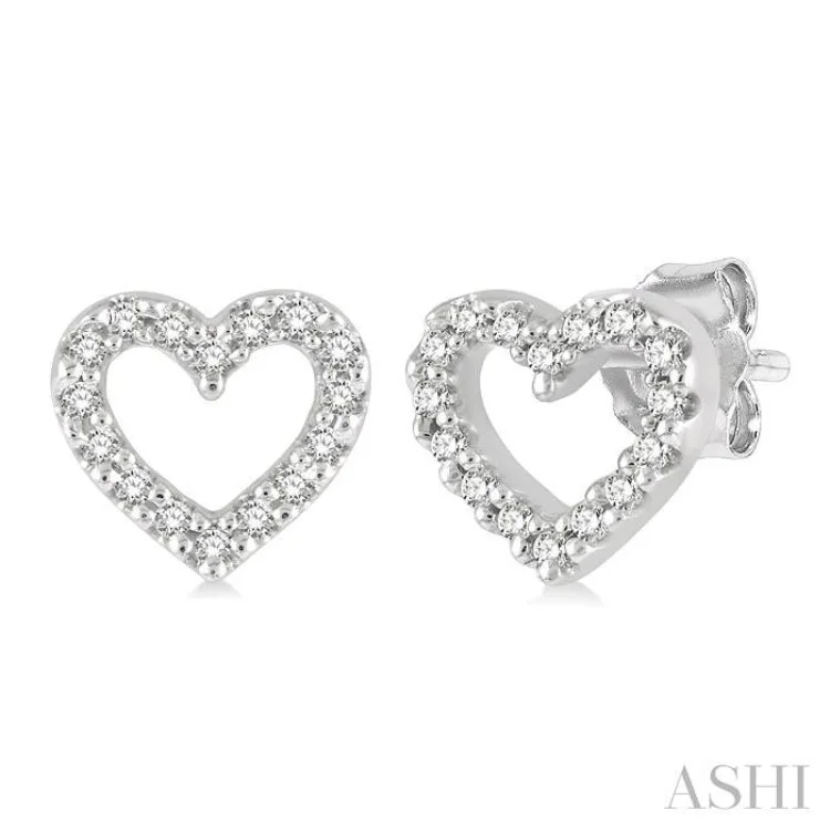 Ladies drop earrings-1/10 Ctw Heart Cutout Round Cut Diamond Petite Fashion Earring in 10K White Gold