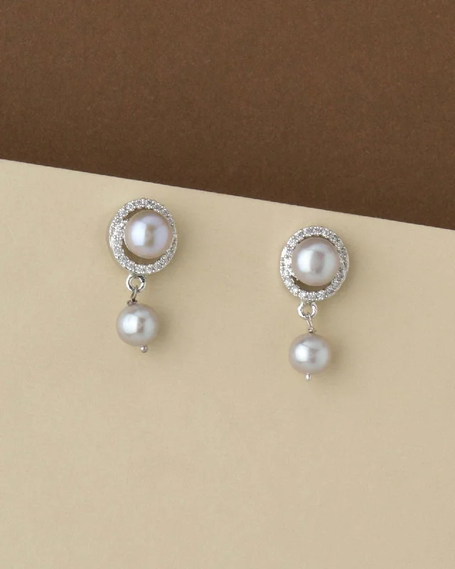 Ladies trendy hoop earrings-Trendy Pearl Hang Earring