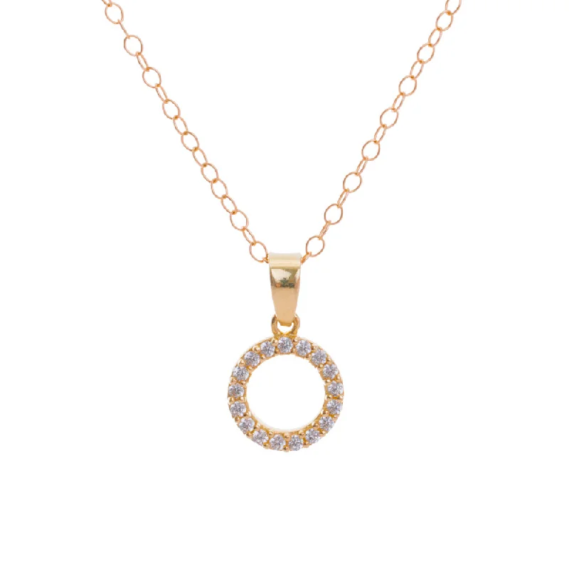 Ladies birthstone jewelry necklace-Gold Cubic Zirconia Circle Necklace