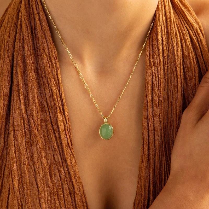 Ladies romantic necklace-Jade Oval Pendant Necklace