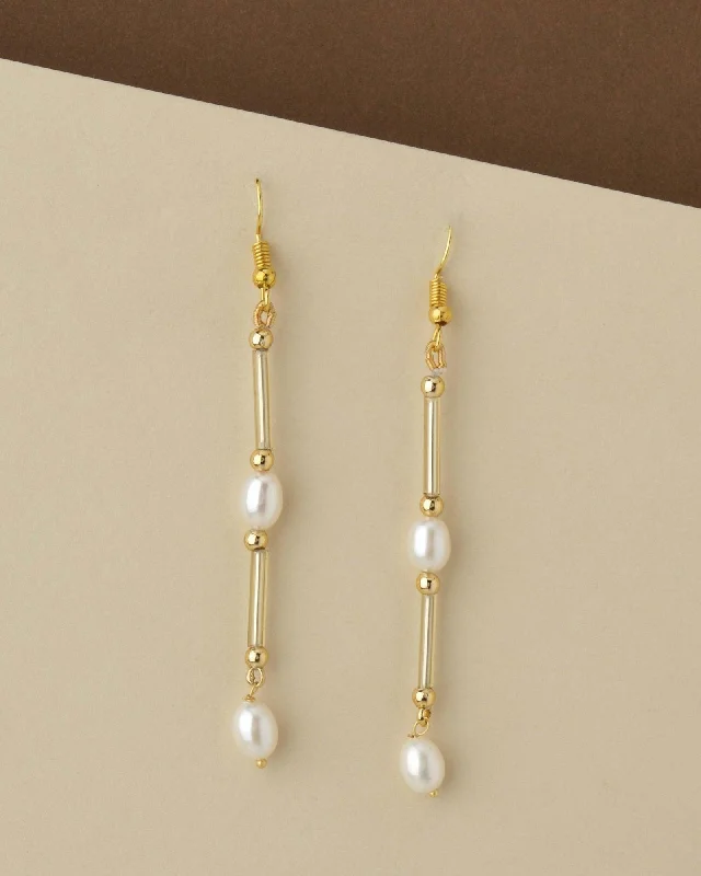 Ladies cubic zirconia earrings-Simple Pearl Hanging Earring