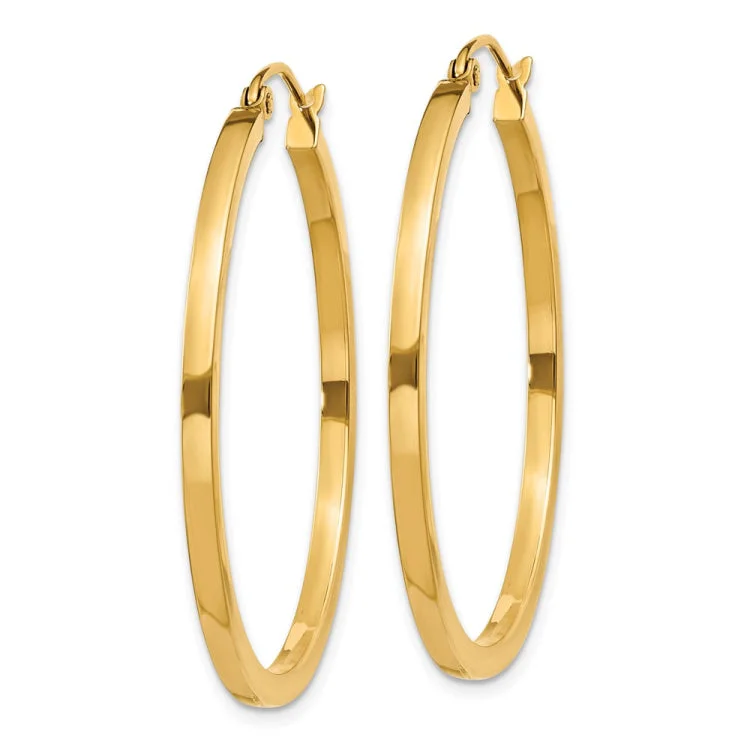 Ladies luxury gemstone earrings-14k 2mm Square Tube Hoop Earrings