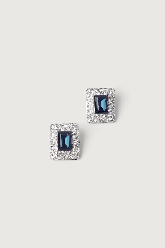 Ladies diamond stud earrings-SQUARE STONE EARRING