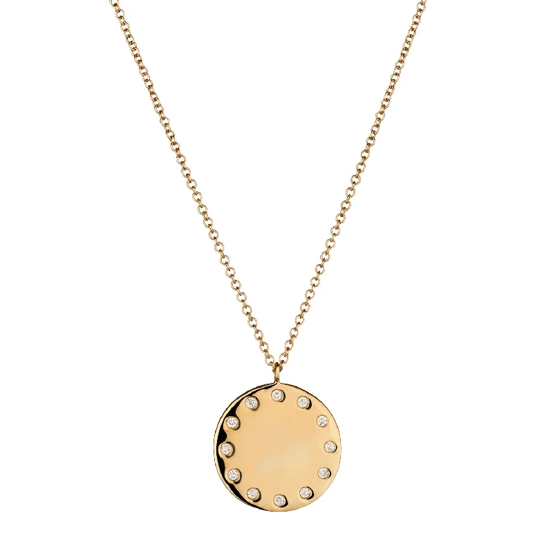 Ladies sapphire necklace-DIAMOND STUDDED DISC NECKLACE