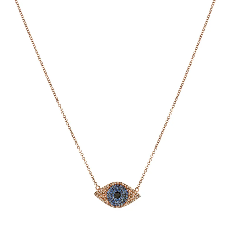 Ladies inspirational necklace-SAPPHIRE & DIAMOND EVIL EYE NECKLACE