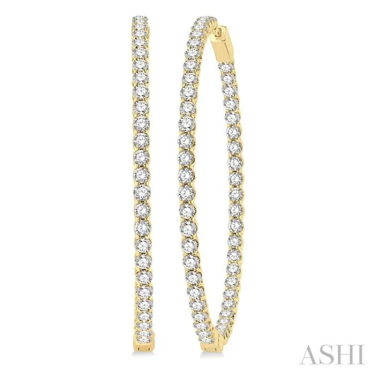 Ladies birthday earrings-7 Ctw Inside-Out Round Cut Diamond 2-Inch Hoop Earrings in 14K Yellow Gold