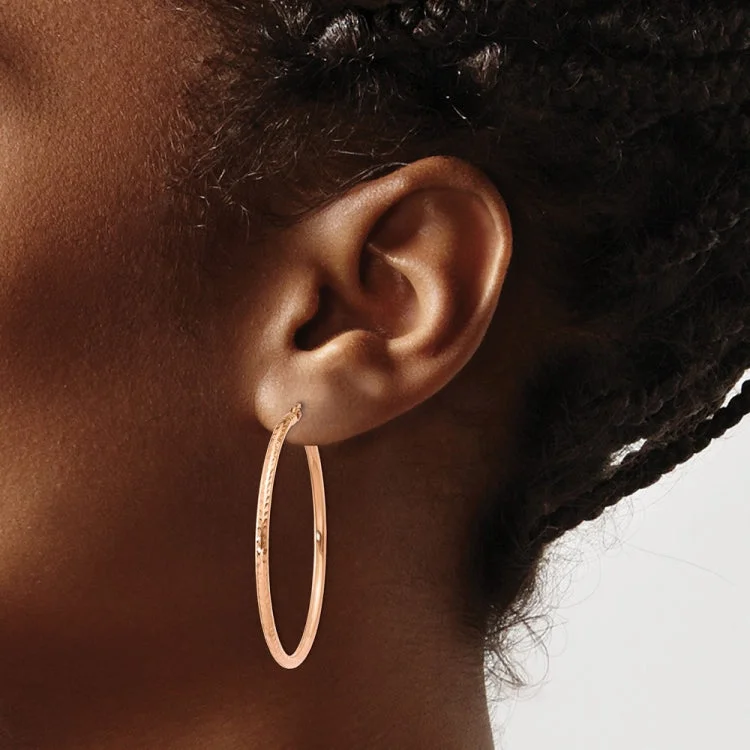 Ladies dangly earrings-14k Rose Gold Polished Lightweight Large Diamond-cut Tube Hoop Earrings