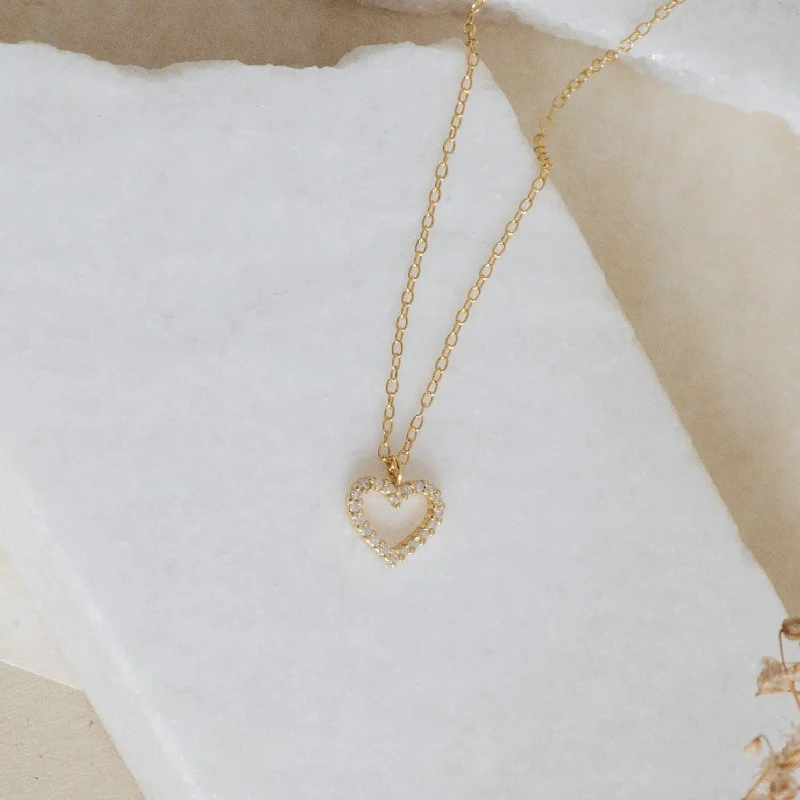 Ladies ruby necklace-Forever Pave Heart Necklace