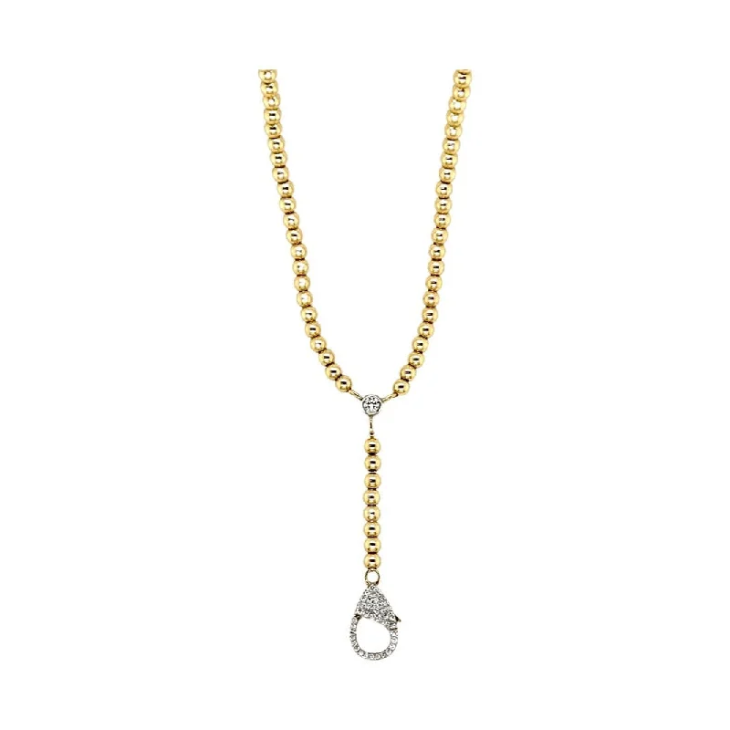 Ladies wedding necklace-DIAMOND CLASP BALL CHAIN LARIAT