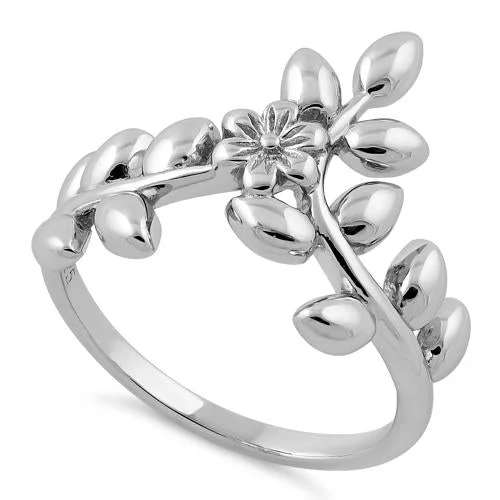 Ladies birthstone ring-Sterling Silver Flower Leaves Ring