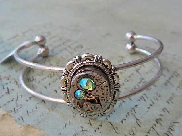 Ladies tennis bracelet-Steampunk Bracelet - Cuff - In the Works - Steampunk watch parts cuff - Bracelet