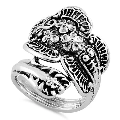 Ladies men’s wedding ring-Sterling Silver Flowers Spoon Ring