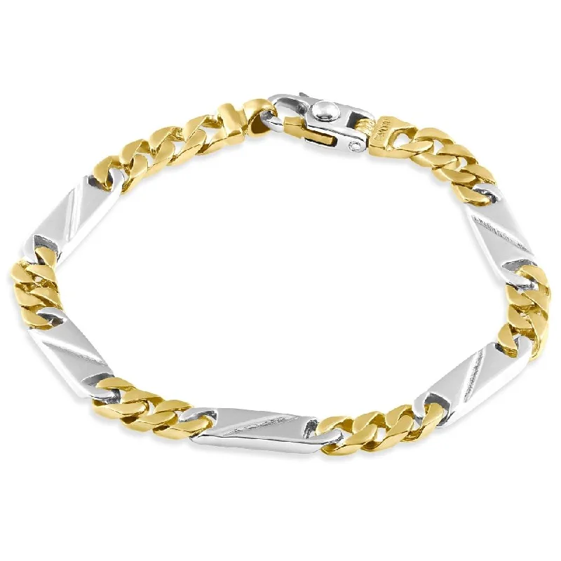 Ladies silver chain bracelet-Men's Figaro link 14k Gold (22gram) or Platinum (36gram) 6mm Bracelet 8.5"