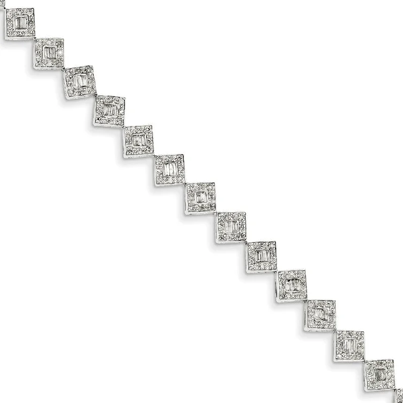 Ladies personalized bracelet-14k White Gold 5mm Diamond Square Link Bracelet, 7" (1.25cttw)