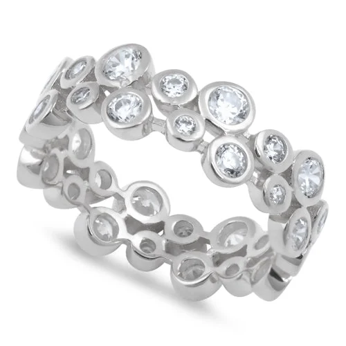 Ladies birthstone ring-Sterling Silver Eternity Bubbles CZ Ring