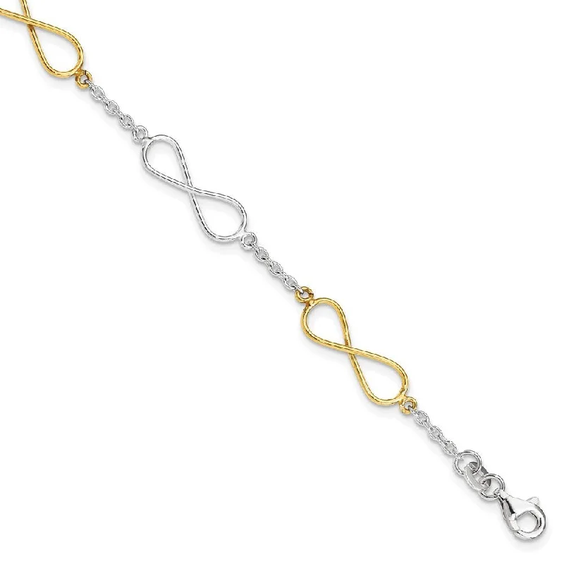 Ladies custom bangles set-925 Sterling Silver Flash Gold Infinity Symbol Bracelet, 7.5"