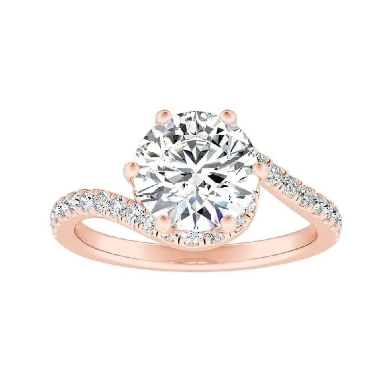 Ladies minimalist engagement ring-Auriya Bypass 2ct Round Moissanite and 1/3ctw Halo Diamond Engagement Ring 14K Gold