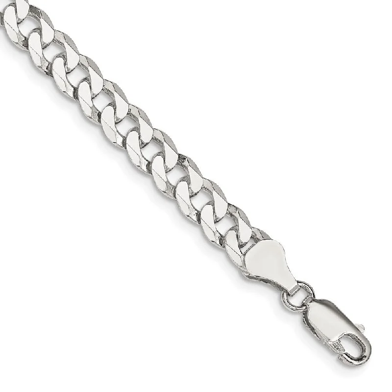 Ladies custom bangles set-925 Sterling Silver 6mm Beveled Curb Chain Bracelet, 9"