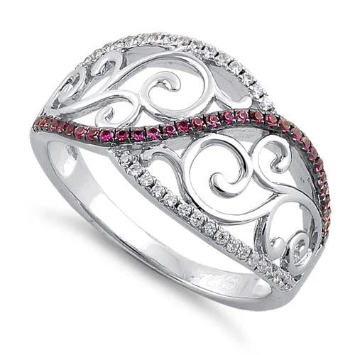 Ladies antique ring-Sterling Silver Vines Ruby CZ Ring