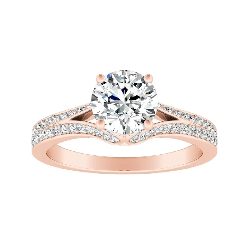 Ladies art deco engagement ring-Auriya Round 1/2ct Moissanite and 1/3ctw Diamond Engagement Ring 14k Gold